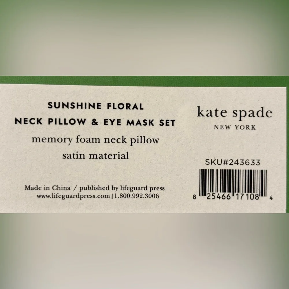 NWT Kate Spade satin Sunshine Floral Neck Pillow and Eye Mask Set